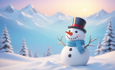 Fototapeta premium Cute snowman with copy space tint illustration , detailed