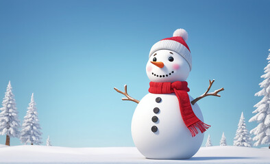 Obraz premium Cute snowman with copy space tint illustration , detailed