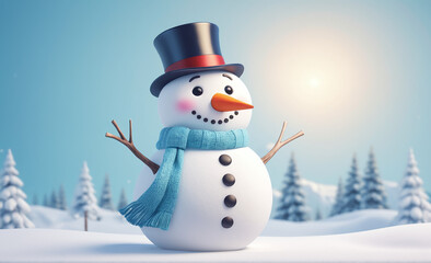Obraz premium Cute snowman with copy space tint illustration , detailed