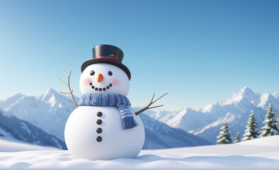 Obraz premium Cute snowman with copy space tint illustration , detailed