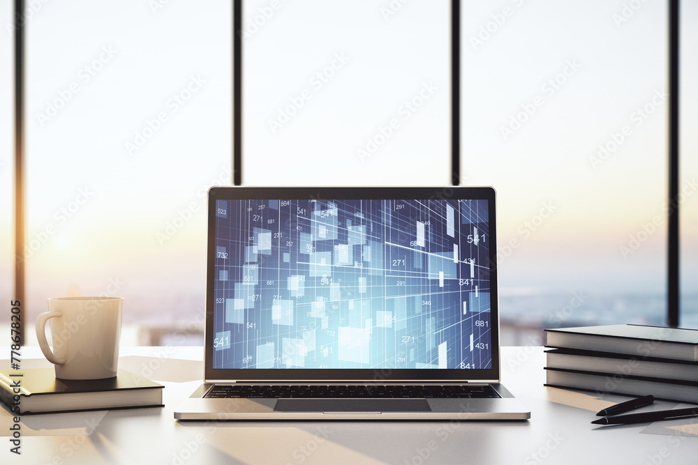 Aufkleber abstract creative statistics data hologram on modern computer monitor, analytics and forecasting con