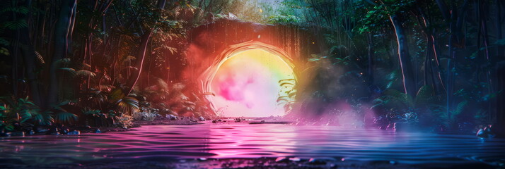mystical portal opening to a fantastical realm, painted in the enchanting style of watercolor. - obrazy, fototapety, plakaty
