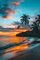 Stunning Sunset on a Tropical Beach With Palm Trees
