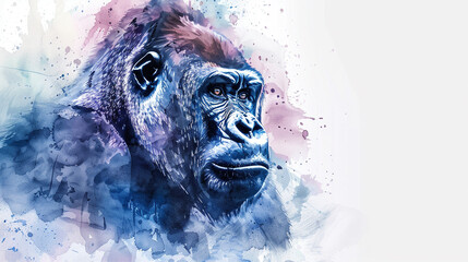Gorilla in watercolour Isolated on white background.