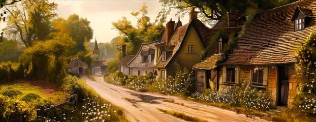 villages with textured oil paintings of Easter Monday scenes filled with quaint cottages and...