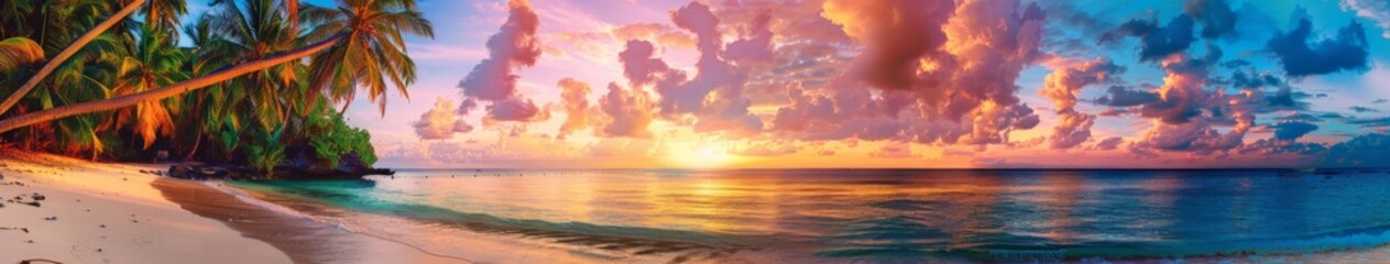 Obraz premium A Painting of a Tropical Beach With Palm Trees