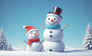 Fototapeta premium Cute snowman with copy space tint illustration , detailed