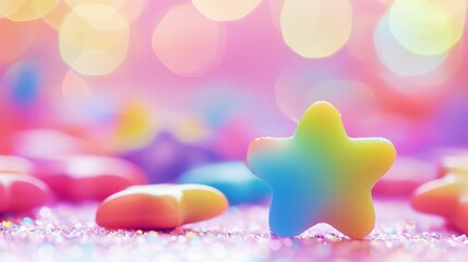 Colorful starshaped candy on pastel background with bokeh lights