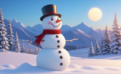Obraz premium Cute snowman with copy space tint illustration , detailed