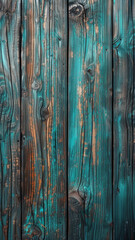 Vintage Weathered Wood Wall with Dark Green & Turquoise Planks