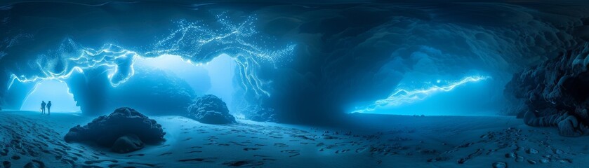 Bioluminescent caves allure explorers - obrazy, fototapety, plakaty