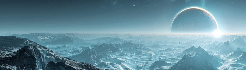 Telescope view of an exoplanet alien landscapes imagined - obrazy, fototapety, plakaty