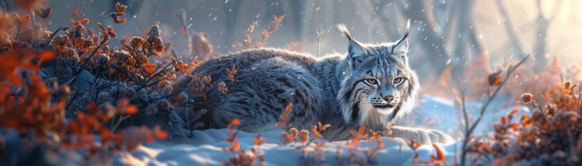 The silent tundra holds lynx secrets - obrazy, fototapety, plakaty