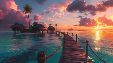 Dock Extending Into Ocean at Sunset - Powered by Adobe