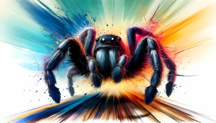Dynamic Watercolor Spider with Colorful Splashes generative AI - obrazy, fototapety, plakaty