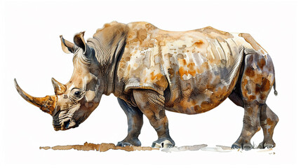 Fototapeta premium Rhino (Rhinoceros) in watercolour Isolated on white background.