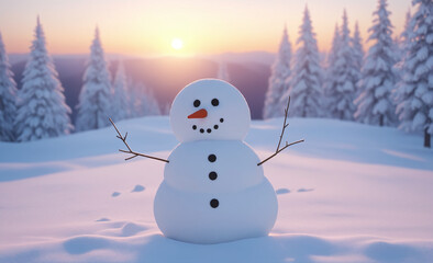 Obraz premium Cute snowman with copy space tint illustration , detailed