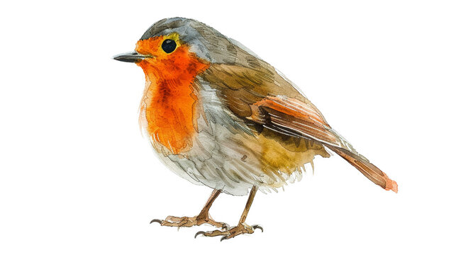 Robin in watercolour Isolated on white background.