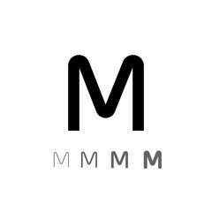 Letter M, technical digital alphabet font, including set from four of different thicknesses, vector illustration 10eps