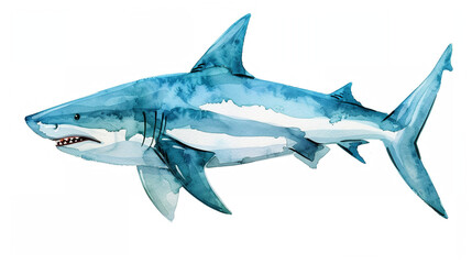 Shark in watercolour Isolated on white background.