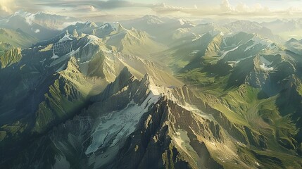 A panoramic view of a mountain chain, illustrating Earth Days grandeur - obrazy, fototapety, plakaty