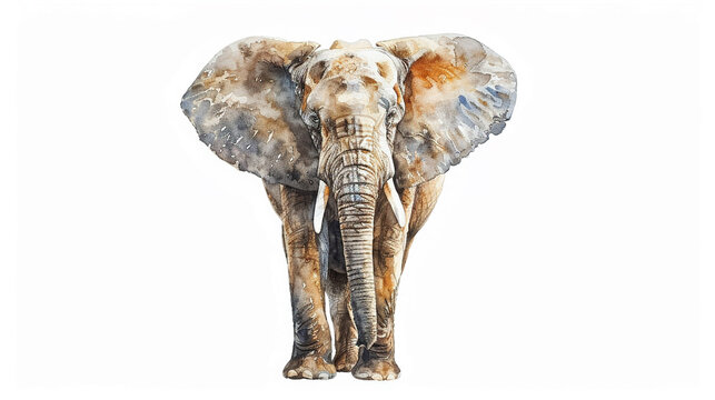 elephant in watercolour Isolated on white background.