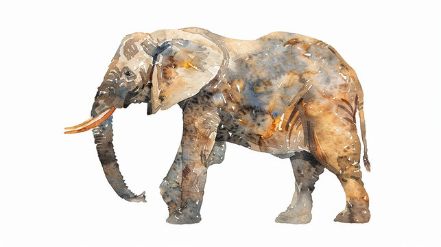 elephant in watercolour Isolated on white background.