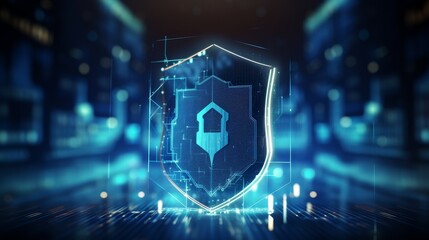 Futuristic Cybersecurity Shield Concept on Digital Background 