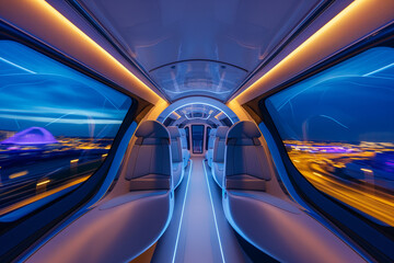 Futuristic Autonomous Vehicle Interior with Blue Lighting