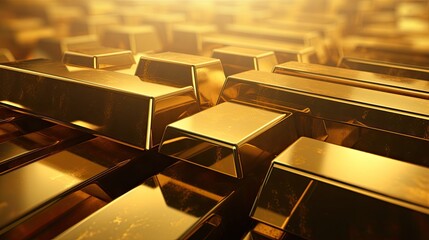 Banking and financial industry concept with gold bars in a row. Although the gold standard has passed, a declining US dollar means rising gold prices