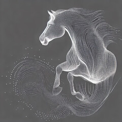 horse head is in line with the particles.with Generative AI technology - obrazy, fototapety, plakaty