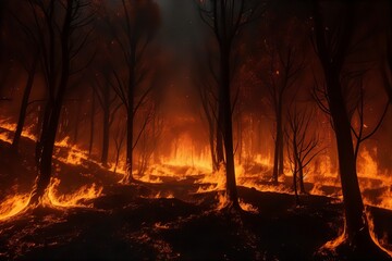 fire, forest, trees, burning, wildfire, danger, destruction, environment, flames