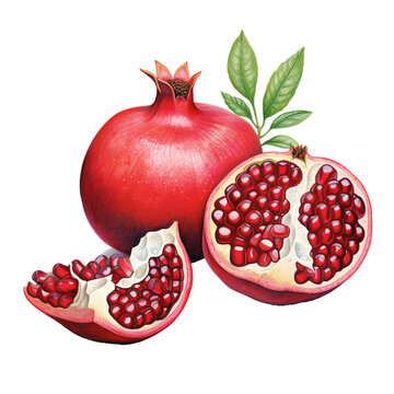 illustration of Red pomegranate , Isolated on transparent PNG background, Generative ai