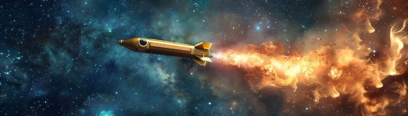 Golden rocket soaring through space  - obrazy, fototapety, plakaty