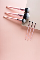 Various makeup brushes on light background with copyspace - 778687221