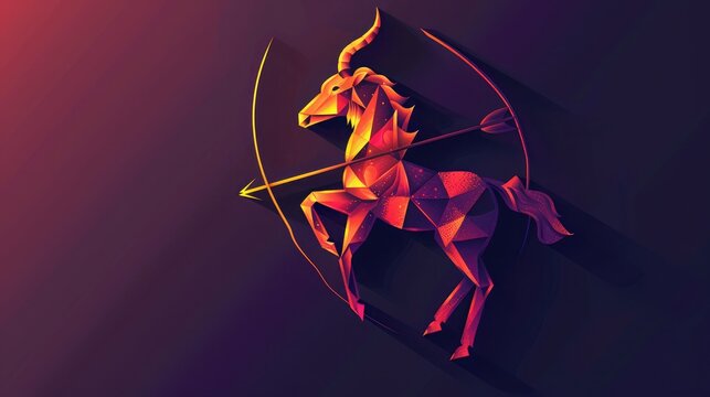 Sagittarius zodiac sign. Astrological symbol icon with shadow,Sagittarius zodiac sign, horoscope symbol, 3D rendering of a fantasy horse isolated on black background
