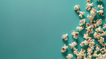 Elegantly arranged popcorn trail leading off top constraint, symbolizing concept of endless possibilities on a teal background