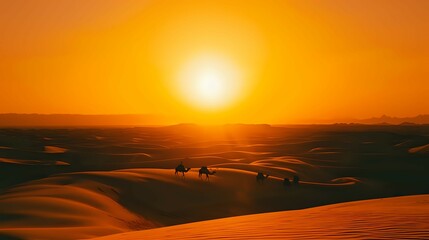 Fototapeta na wymiar Desert Expedition at Sundown./n