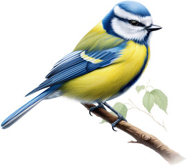 Obraz premium Blue Tit Bird with Elegant Stripes Watercolor Art 