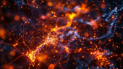 Fototapeta premium Enthralling portrayal of artificial neural network. Highlighting intricate structure and dynamic connections. AI Image