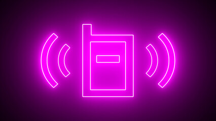 Purple neon phone icon with network indicator. Net Connection icon. Mobile phone bar icons. Signal strength indicator. Wireless Symbol.