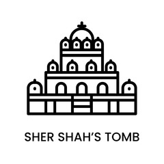 Fototapeta premium Sher Sham's Tomb, Bihar, India. minimalist line art icon, historical landmark for web, mobile apps and UI.