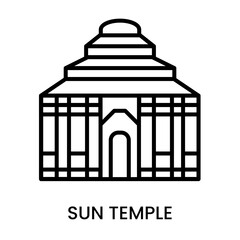 Sun Temple, Odisha, India. minimalist line art icon, historical landmark for web, mobile apps and UI.