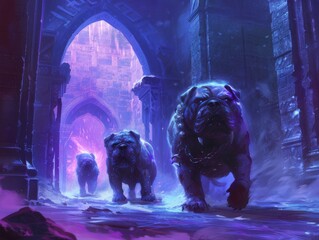 Bulldog Berserkers guard the Gates of Fenrir - obrazy, fototapety, plakaty
