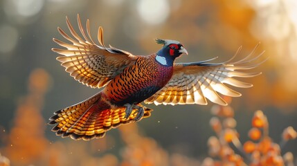 Obraz premium Pheasant in Flight created with Generative AI Technology, ai, generative