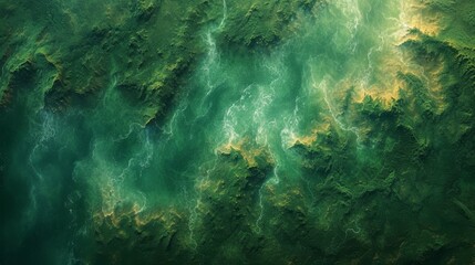 Fototapeta na wymiar an aerial view of a large body of water with green and yellow swirls on the surface of the water.