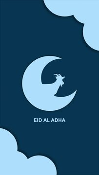 Eid Al Adha With Cloud, Crescent Moon And Goat Animated