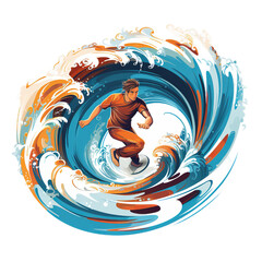 illustration of surfer and waves, Isolated on transparent PNG background, Generative ai