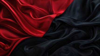 Black red satin dark fabric texture luxurious shiny that is abstract silk cloth background with patterns soft waves blur beautiful. - obrazy, fototapety, plakaty