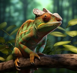 green iguana on a branch